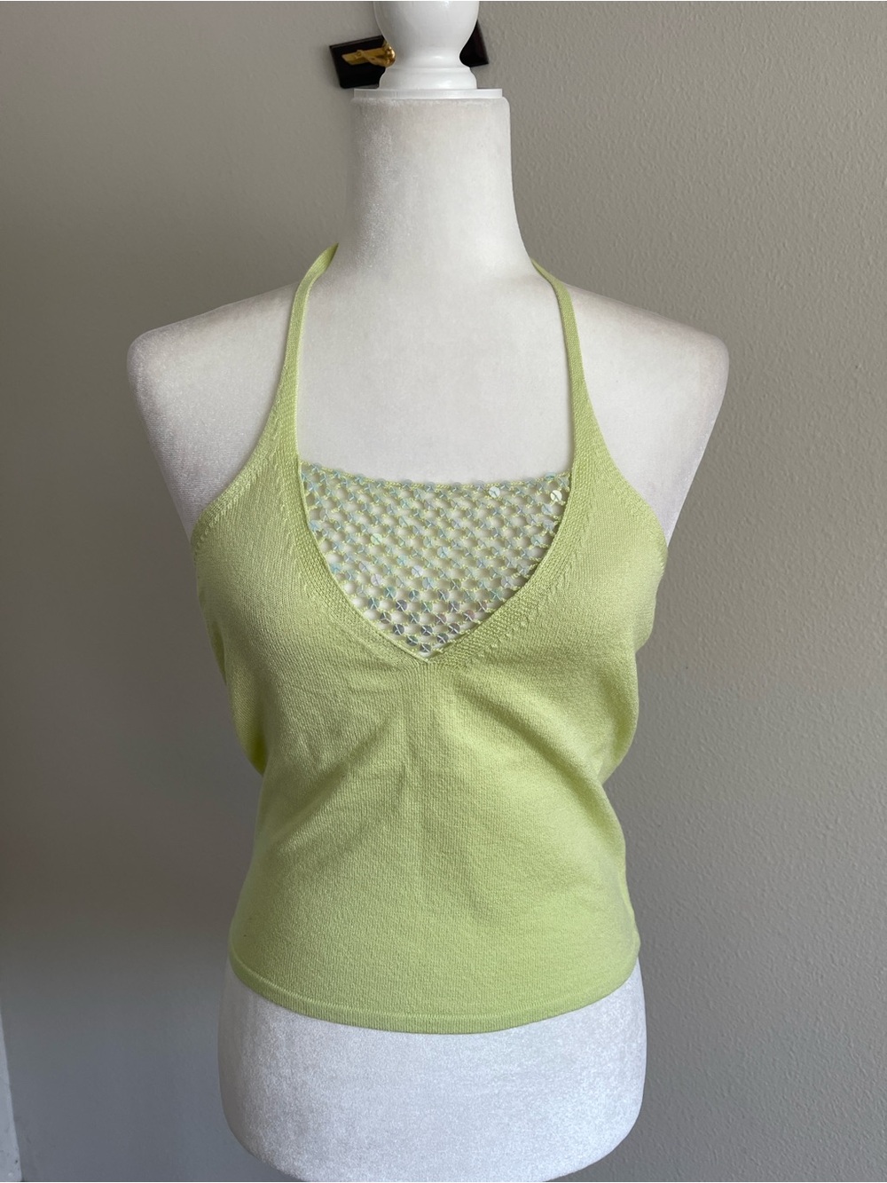 Express Light Green Halter Knit Camisole with Mesh Inset